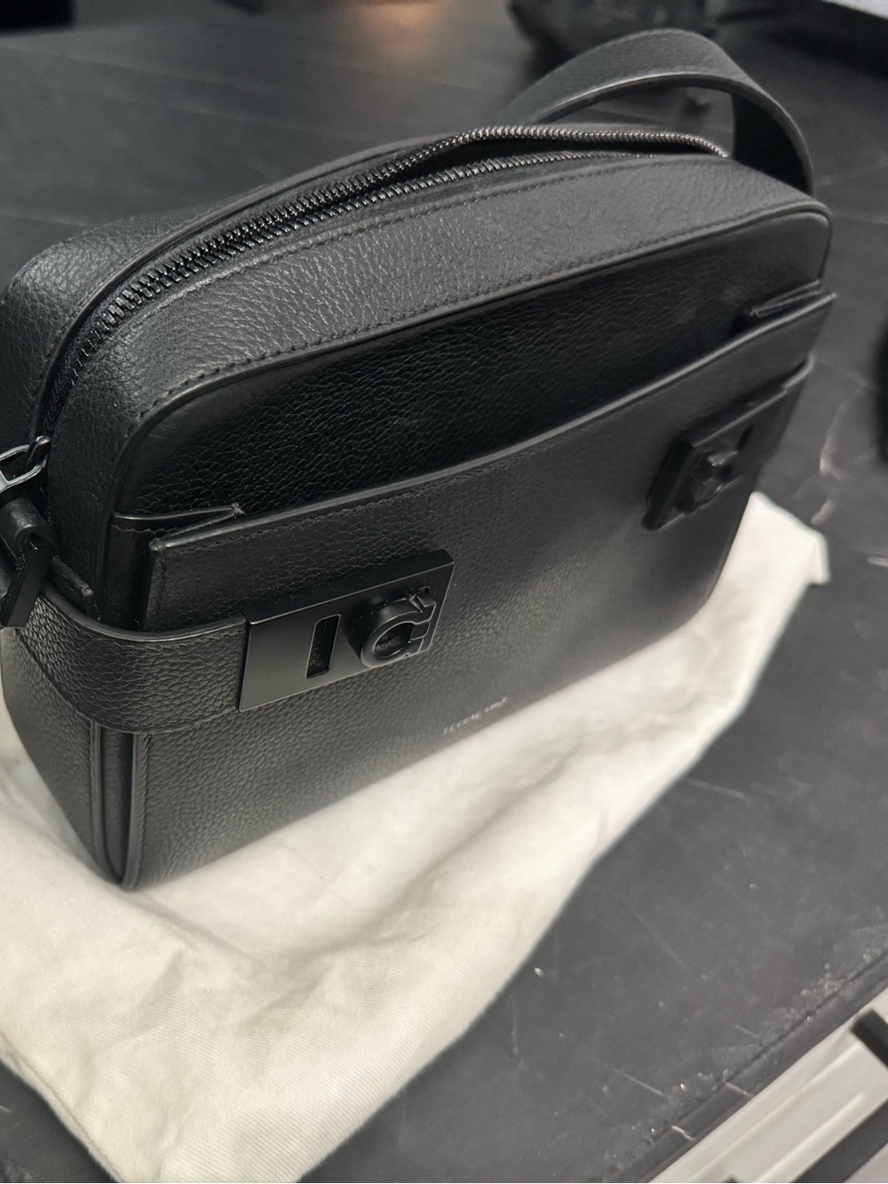 Salvatore Ferragamo Black Leather Belt Bag with Signature Gancini Hardware